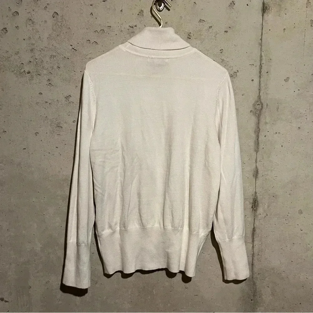 JM Collection Acrylic Blend Button Sleeve Turtleneck Sweater Cream Sz L